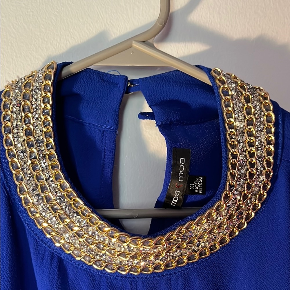 Blue Women's Top with Embellished Collar - Picture 3 of 8